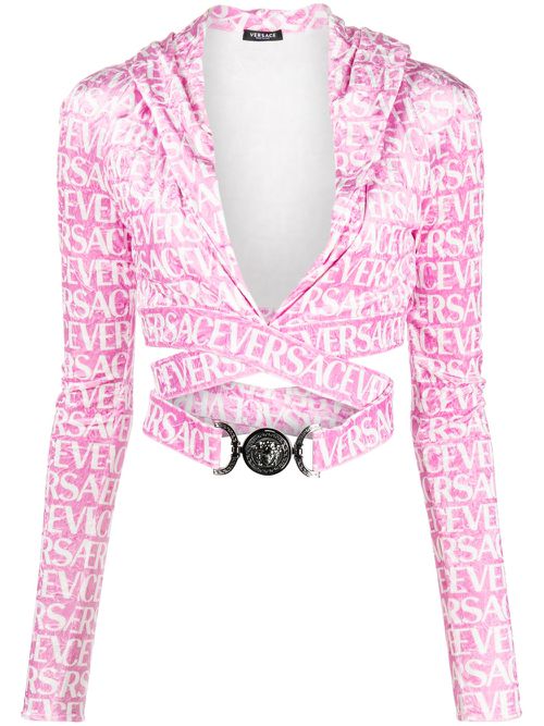 All-Over velvet cropped hoodie - Pink