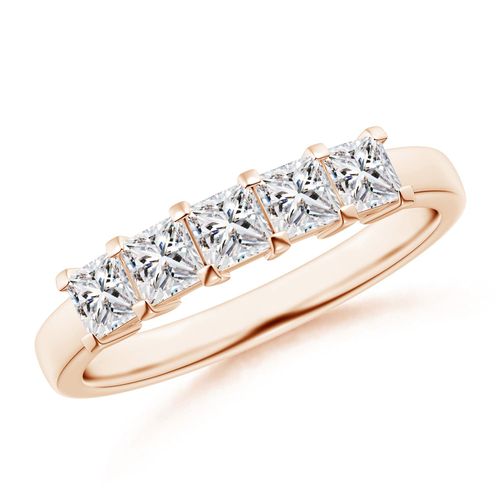 Angara 0.8 Carat Classic Five Stone Princess Diamond Wedding Ring for Her in 18K Rose Gold