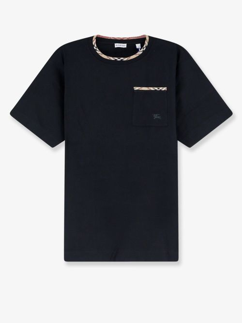 Check-Trim Cotton T-Shirt — Black