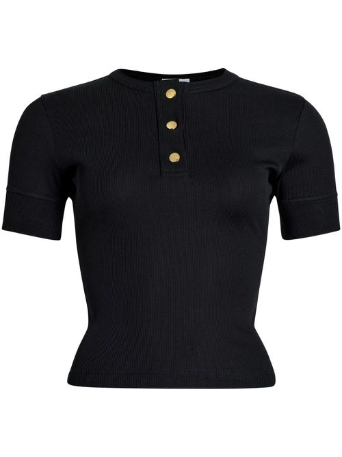 Organic-cotton Henley top - Black
