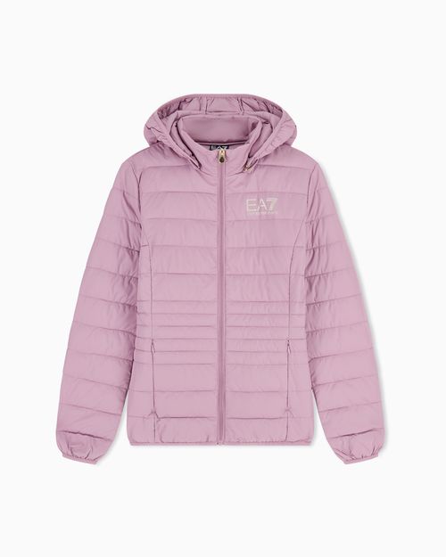 Padded jacket in technical fabric with a hood and zipper