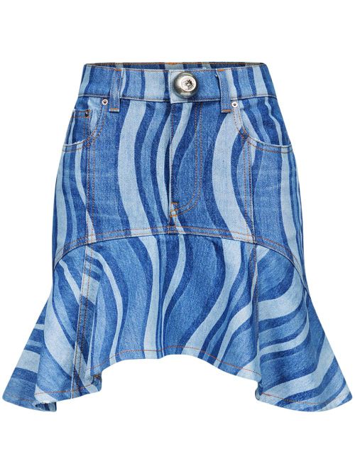 Sunray ruffle-hem denim skirt - Blue