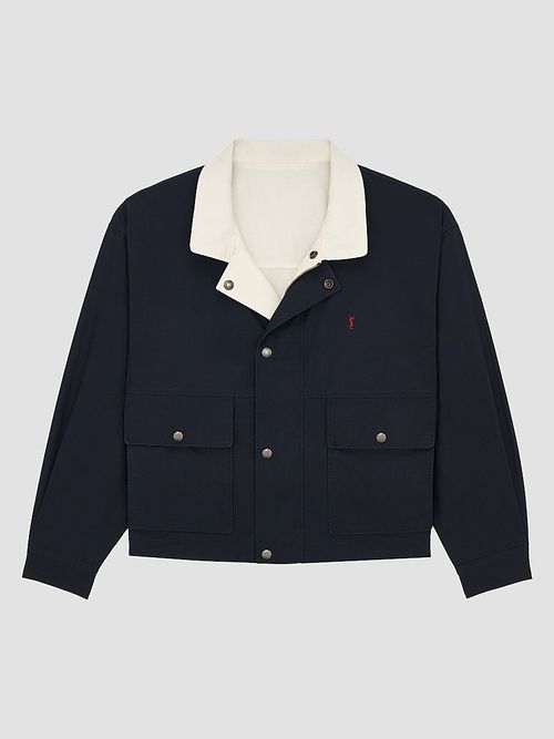 Men's Cassandre Reversible Work Jacket in Brushed Cotton Canvas - Navy White