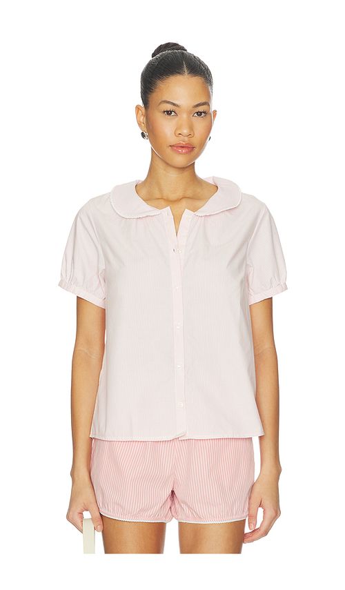 RAT BOI Puff Sleeve Button Down in Pink. L. Also in S