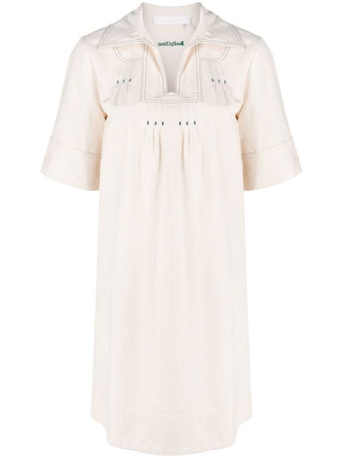 Short-sleeve embroidered minidress - White