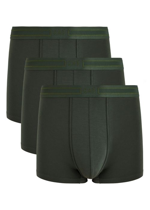 Logo-jacquard Stretch-jersey Trunks - set of Three - Dark Green - XL