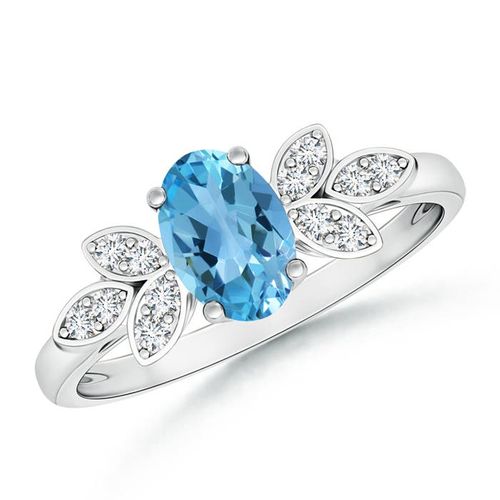Angara 0.95 Carat Vintage Style Oval Swiss Blue Topaz Ring with Diamond Accents in Platinum