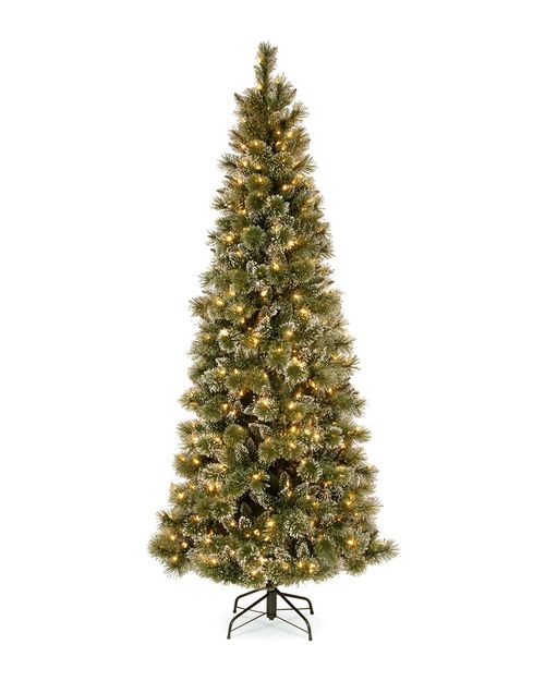 National Tree Company 6.5ft Glittery Bristle Slim Pine Tree with LED Lights