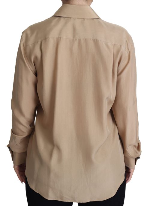 Silk Shirt with Decorative Buttons Shirt — Beige