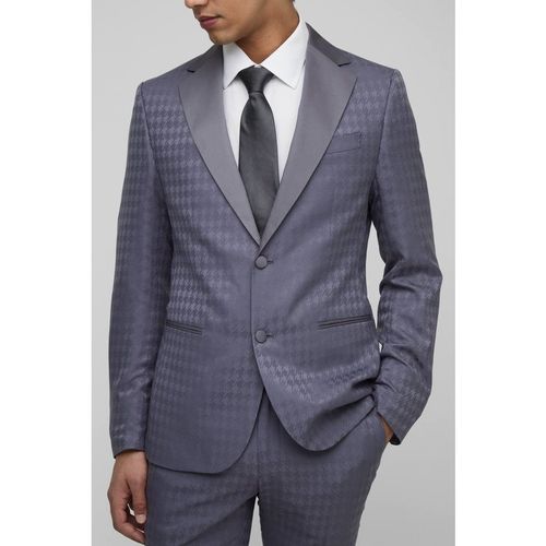 Tonal Houndstooth Slim Fit Single Breasted Jacket | Charcoa