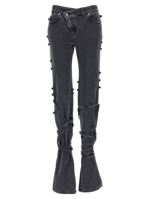 Strappy Flared Jeans — Black
