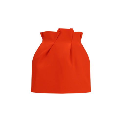 Ruffled-Waist Silk Skirt — Red