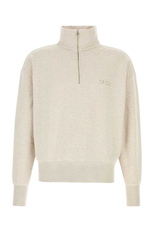 Half-Zip Cotton Sweatshirt — Beige