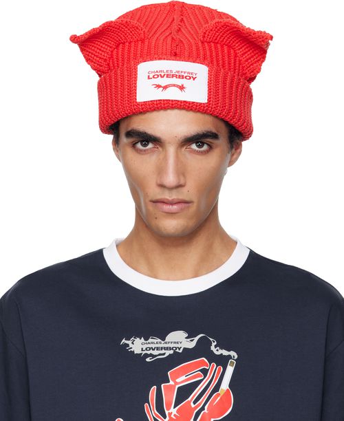Red Chunky Ears Beanie