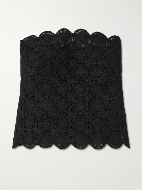 Doily Strapless Scalloped Organic Corded Lace Bustier Top - Black