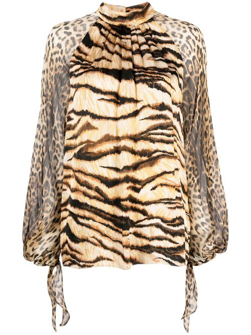 Animal-print puff-sleeve blouse - Neutrals