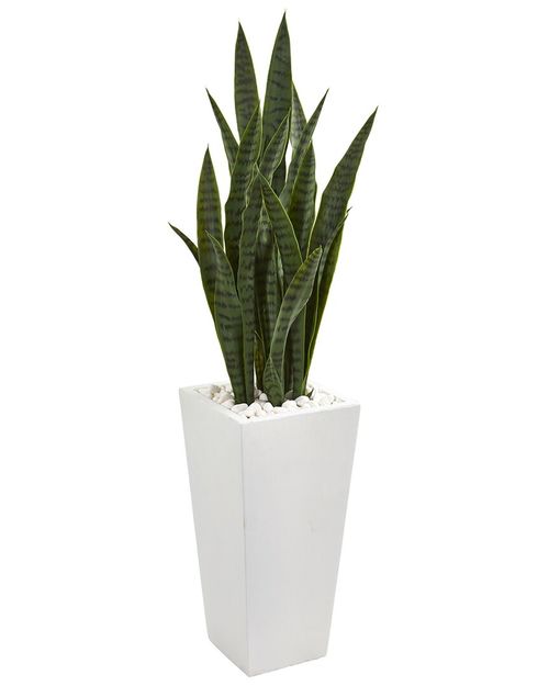 4Ft Sansevieria Artificial Plant In White Tower Planter