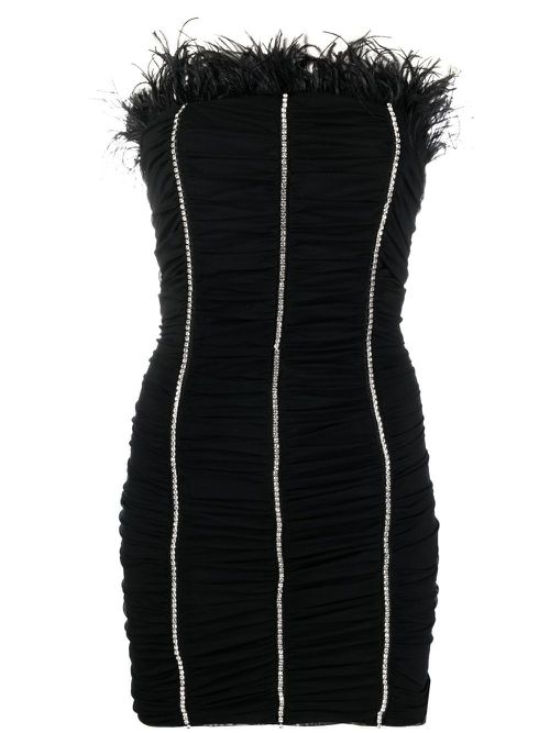 Crystal-embellished feather-detail dress - Black