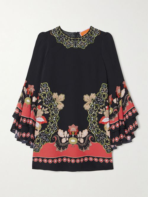 Friday Ruffled Printed Crepe Mini Dress - Black