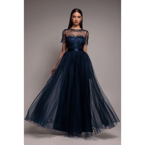 Embroidered Mesh Maxi Dress - Navy by Goddiva