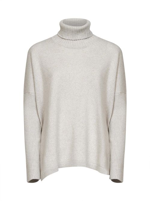 Wool Knit Turtleneck Sweater — Beige