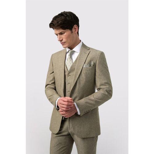 Alexandre Silver Label Mens Single Breasted Long Sleeve Two Button Tailored Suit Jacket in Khaki Linen - 44 Chest