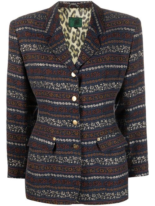 1990s patterned jacquard blazer - Blue