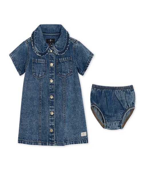Baby Girls Denim Dress with Coordinating Bloomers - VINTAGE DARK