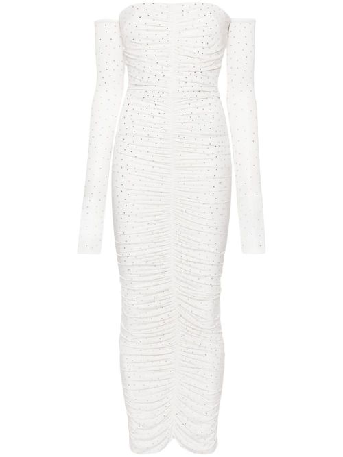 White Crystal-Embellished Ruched Maxi Dress - Women's - Nylon/Elastane