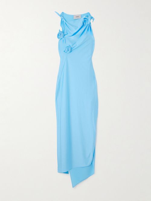 Floral-appliquéd Stretch-satin Gown - Blue