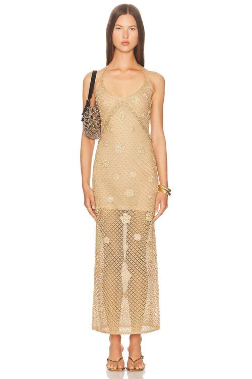 LoveShackFancy Vreya Dress in Metallic Gold