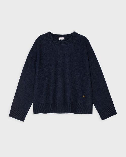 Ganni Sweater Boiled Wool O-Neck Blue