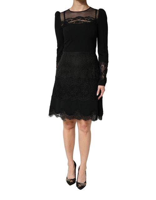 Lace Sheer Panel Dress — Black