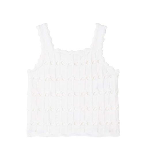 Cutout scalloped wool and cotton tank top
