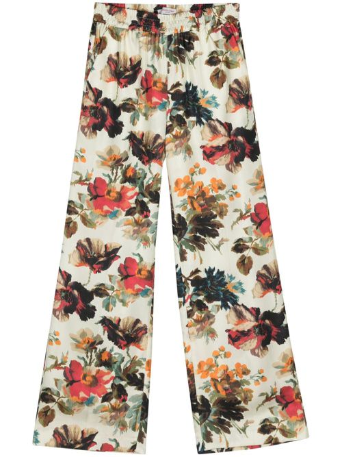 - Printed Silk Wide-leg Trousers