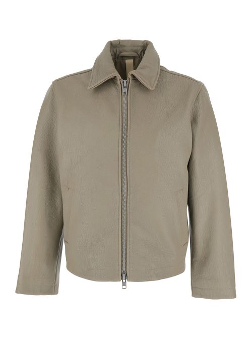 Leather Crop Jacket — Beige
