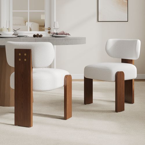 Mid-Century Wood Dining Chairs Curved Backrest Armless Design Modern