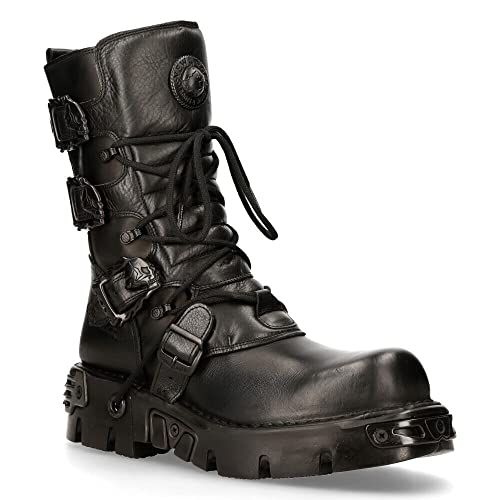 New Rock M.391-S1 Men's Black Metallic Reactor Skull Devil Goth Punk Leather Calf Boots