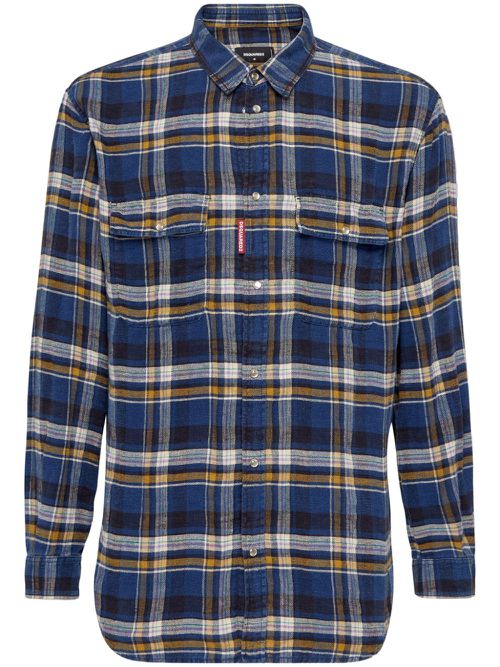 Checked linen shirt - Blue