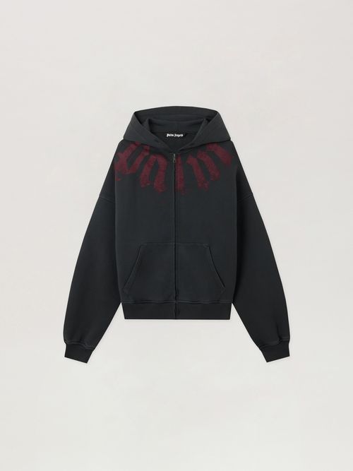 Big Neck Logo Zip Loose Hoodie Man  Black Burgundy
