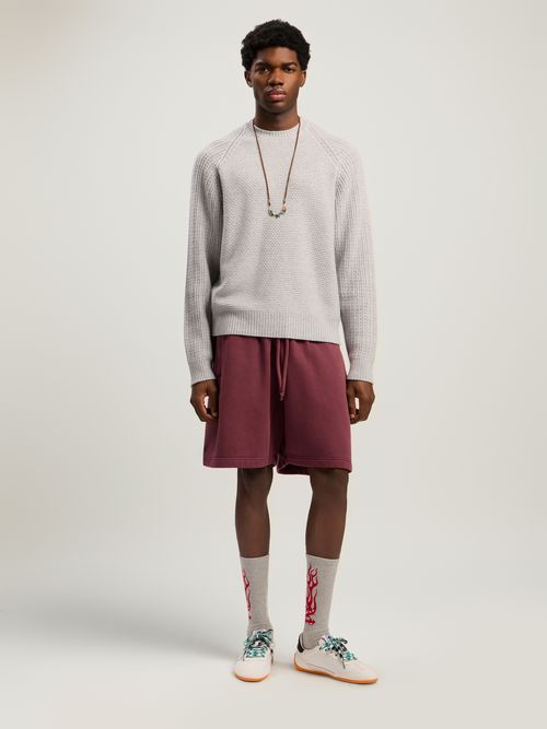 Curved Logo Ribbed Sweater Man  Grey Melange