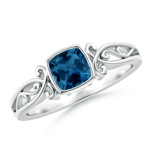 Angara 0.7 Carat Vintage Style Cushion London Blue Topaz Solitaire Ring in Platinum