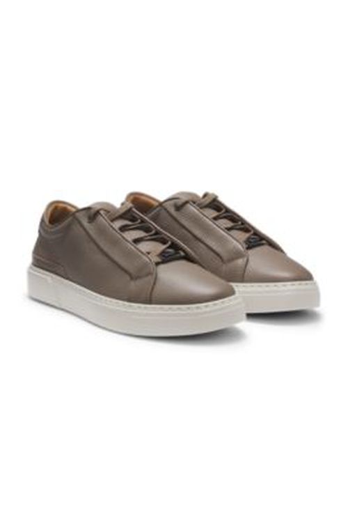BOSS Gary trainers in grained leather - Khaki Men's Sneaker