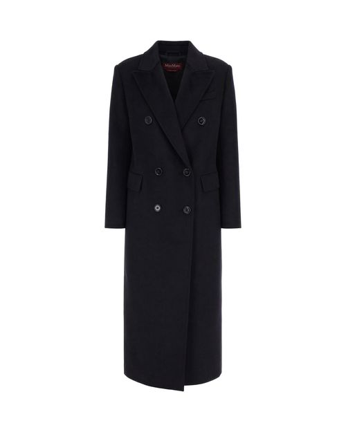 Double-Breasted Wool Drape Coat — Black