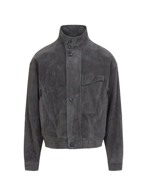 Suede Chest-Pocket Jacket — Charcoal