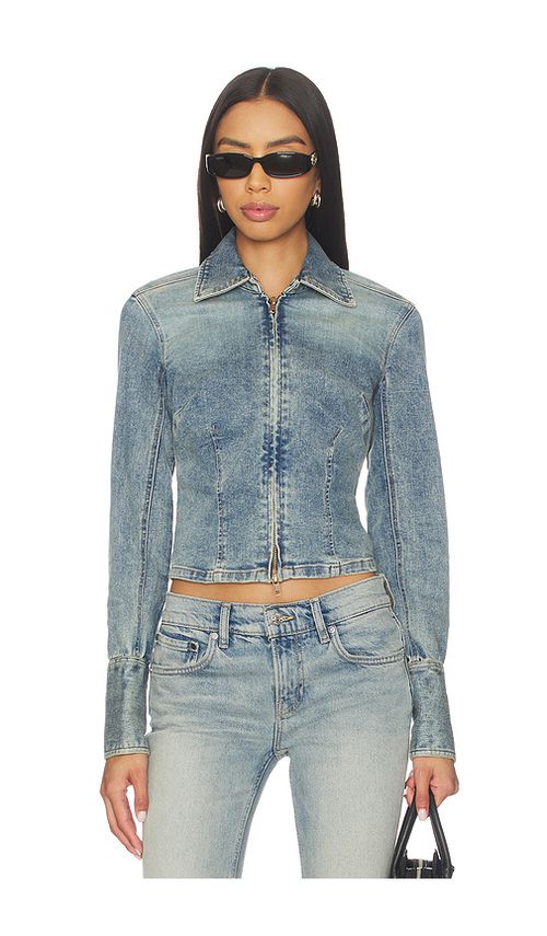 Free People x REVOLVE Sammy Zip Denim Jacket in Blue. XL. Also in