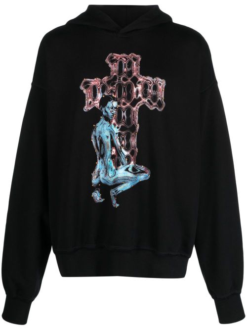 Graphic-print cotton-blend hoodie - Black