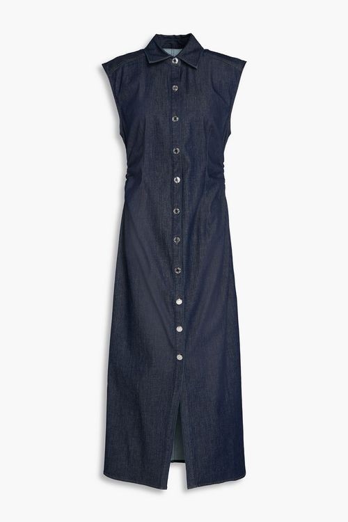 Leah ruched denim midi dress - Blue - US 2