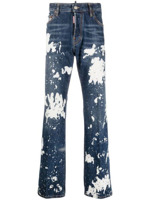 Paint-splatter straight-leg jeans - Blue