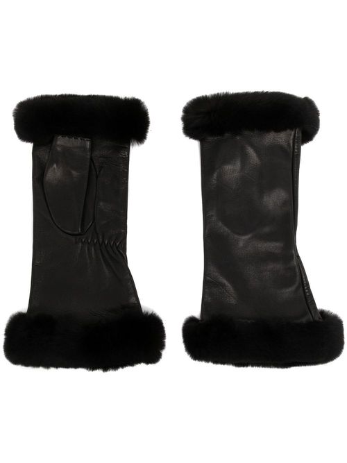 Pre-owned trimmed fingerless leather gloves - Black